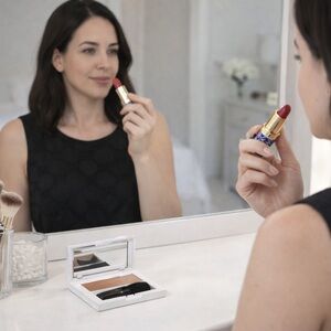 Elegant Red Lipstick and Brown Compact Set